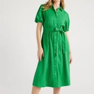 Free Assembly Belted Green Shirtdress